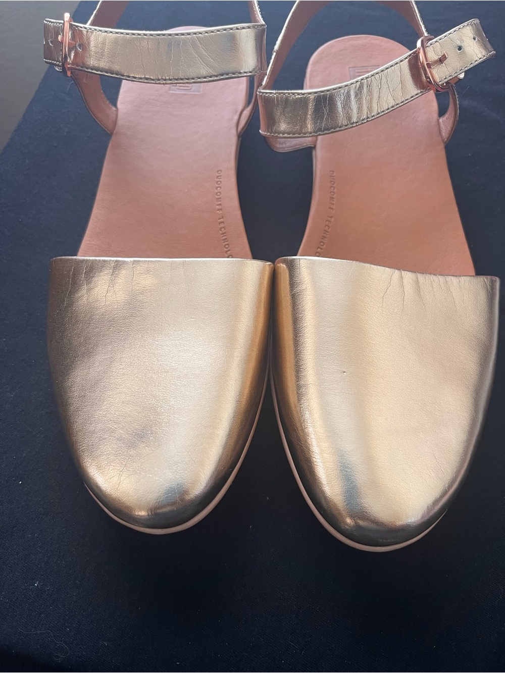 Fitflop Women’s Metallic Rose Gold Ankle-Strap Flats Size 11 NWOB